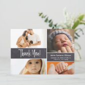 カスタム写真Chalkboard誕生日付赤ちゃんシャワー サンキューカード (スタンド正面)