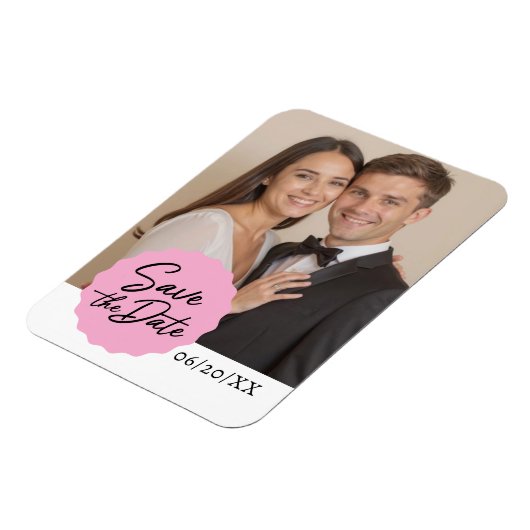 カスタム写真Dateスクリプトエンブレムモダンを保存 マグネット (左側)