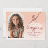 カスタム写真Iピンクシルエットバレリーナ誕生日 招待状 (正面)