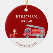 カスタム写真Keepsake Fireman Christmas Firetruck セラミックオーナメント (正面)