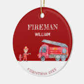 カスタム写真Keepsake Fireman Christmas Firetruck セラミックオーナメント (左)