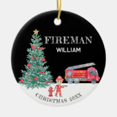 カスタム写真Keepsake Fireman Christmas Treeトラック セラミックオーナメント (正面)