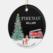 カスタム写真Keepsake Fireman Christmas Treeトラック セラミックオーナメント (左)