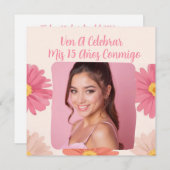 カスタム写真Mis Quince Flores Quinceanera Rosa 招待状 (正面/裏面)