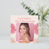 カスタム写真Mis Quince Flores Quinceanera Rosa 招待状 (スタンド正面)