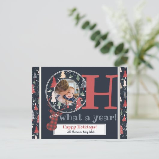 カスタム写真Oh Deer 2020年のクリスマス シーズンポストカード (スタンド正面)
