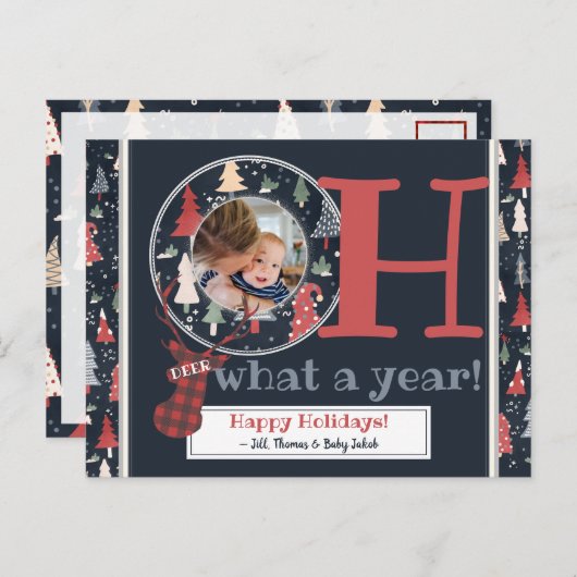 カスタム写真Oh Deer 2020年のクリスマス シーズンポストカード (正面/裏面)