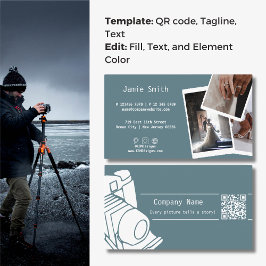 カスタム写真QRコードキャリア写真グレーブルー 名刺