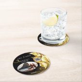 カスタム写真QRコードゴールデンリーフ日付の保存 ラウンドペーパーコースター (インサイチュ)