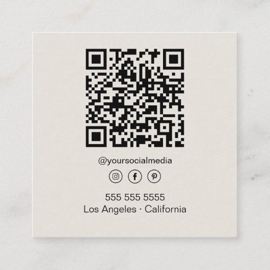 カスタム写真QRコードソーシャルメディア写真家 スクエア名刺 (裏面)