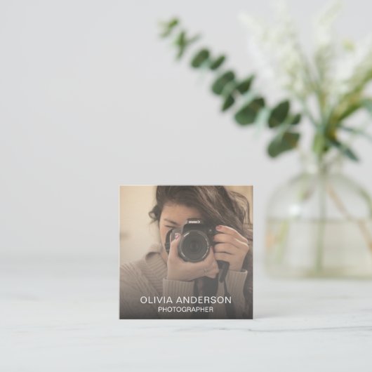 カスタム写真QRコードソーシャルメディア写真家 スクエア名刺 (スタンド正面)