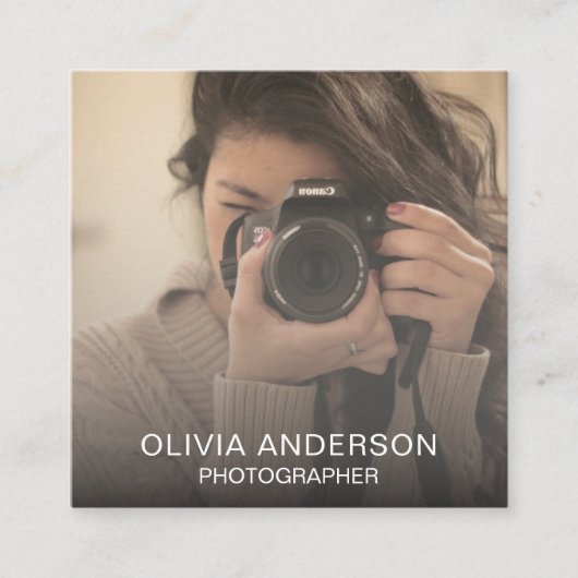 カスタム写真QRコードソーシャルメディア写真家 スクエア名刺 (正面)