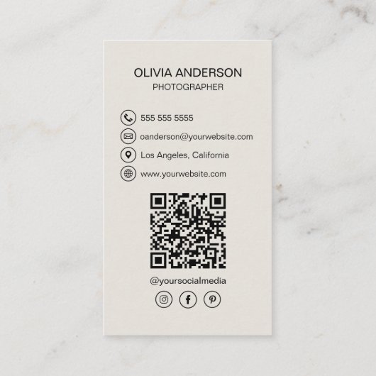 カスタム写真QRコードソーシャルメディア写真家 名刺 (裏面)