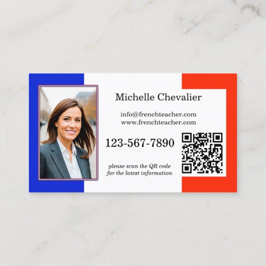 カスタム写真QRコードフランスの言語先生 名刺 (裏面)