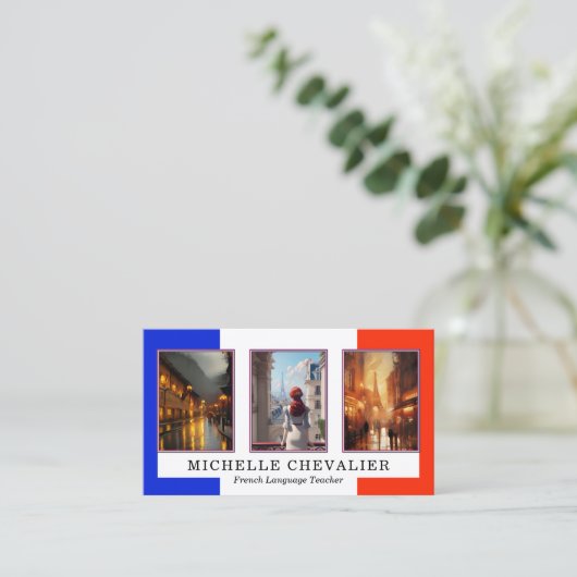 カスタム写真QRコードフランスの言語先生 名刺 (スタンド正面)