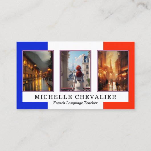 カスタム写真QRコードフランスの言語先生 名刺 (正面)