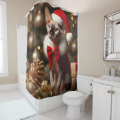 カスタム写真Sphynx猫クリスマスバスルーム シャワーカーテン (インサイチュ)