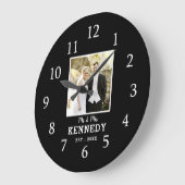 カスタム写結婚真の記念白と黒 ラージ壁時計 (傾斜)