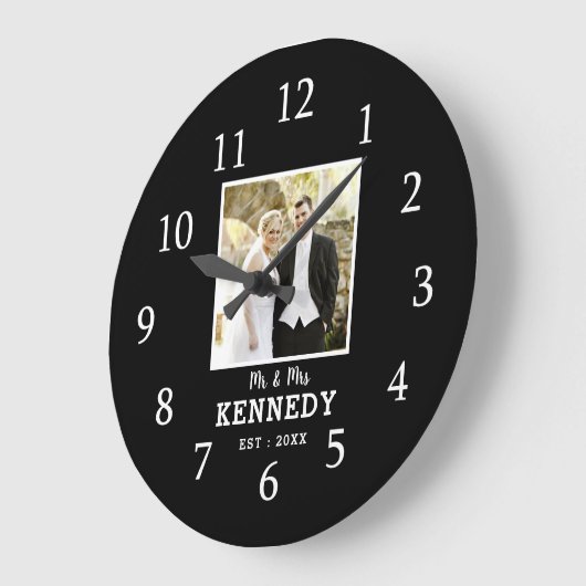 カスタム写結婚真の記念白と黒 ラージ壁時計 (傾斜)