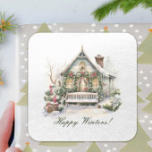 カスタム冬のシーン 雪の結晶 新年 クリスマス スクエアシール