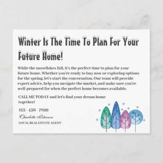 カスタム冬の季節実在財産マーケティング ポストカード (正面)