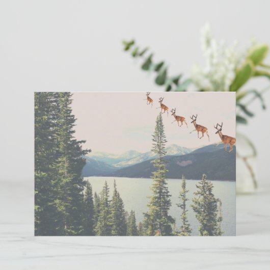 カスタム冬の風景 トナカイのアート シーズンカード (スタンド正面)