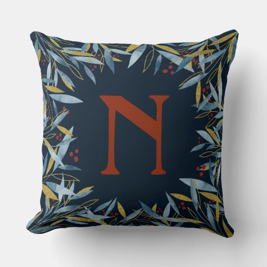 カスタム冬クリスマスの枝フレーム クッション (正面)