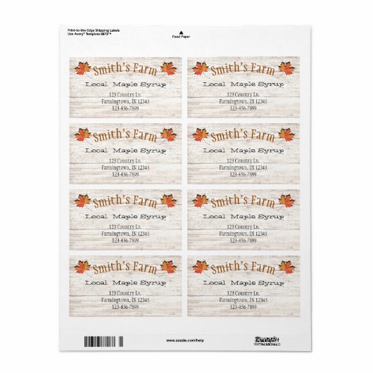 カスタム切り出しフェイクメープルシロップのラベル ラベル (フルシート)