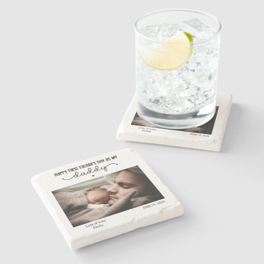 カスタム初の父の日かわいいミニマリストの写真 ストーンコースター (横)