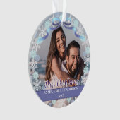 カスタム初の結婚したクリスマスの雪リボン オーナメント (正面)