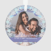 カスタム初の結婚したクリスマスの雪リボン オーナメント (裏面)