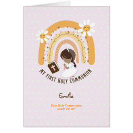 カスタム初の聖なる聖餐式かわいい茶色の髪の少女