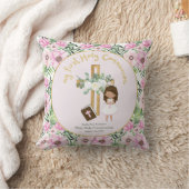 カスタム初の聖なる聖餐式かわいい茶色の髪の少女 クッション (ブランケット)