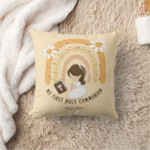 カスタム初の聖なる聖餐式かわいい茶色の髪の少女 クッション (ブランケット)