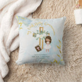 カスタム初の聖なる聖餐式かわいい茶色の髪の少女 クッション (ブランケット)