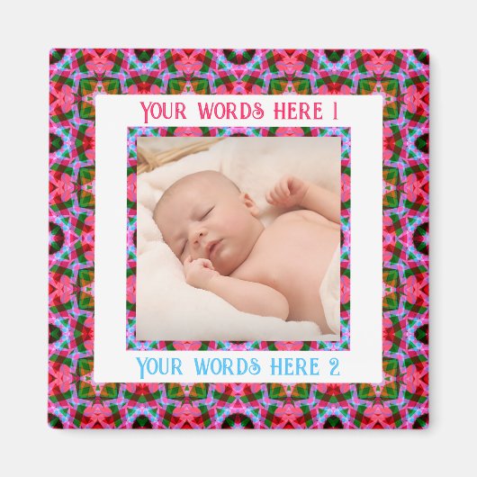 カスタム初めてのクリスマスすてきピンクの写真グリーティング マグネット (正面)