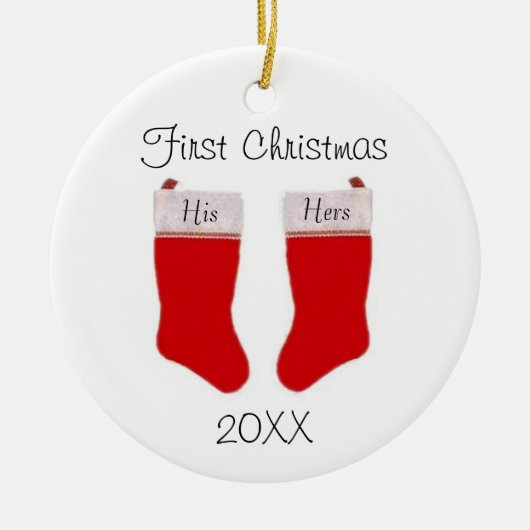 カスタム初めてのクリスマスオーナメント セラミックオーナメント (正面)