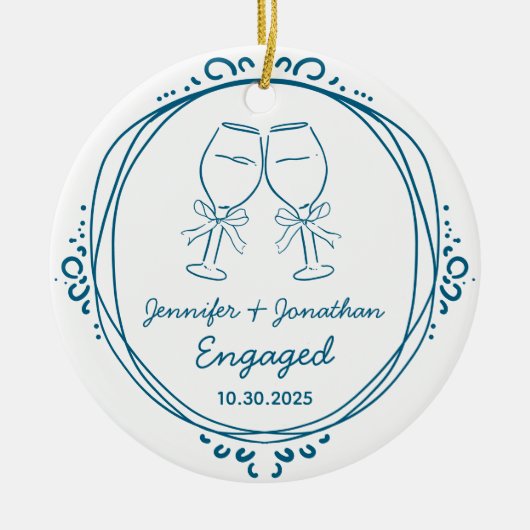 カスタム初めてのクリスマス婚約した写真 セラミックオーナメント (正面)
