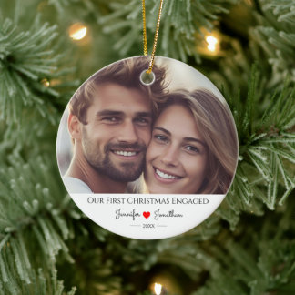 カスタム初めてのクリスマス婚約した セラミックオーナメント