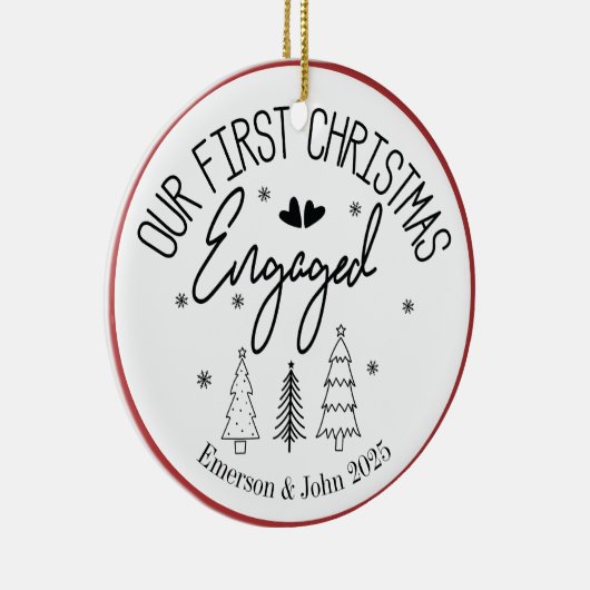 カスタム初めてのクリスマス婚約した セラミックオーナメント (右)
