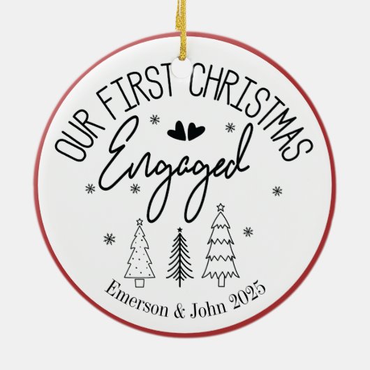 カスタム初めてのクリスマス婚約した セラミックオーナメント (裏面)
