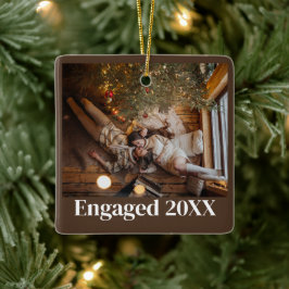 カスタム初めてのクリスマス対婚約した写真 セラミックオーナメント