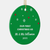 カスタム初めてのクリスマス連結婚した連 セラミックオーナメント (右)