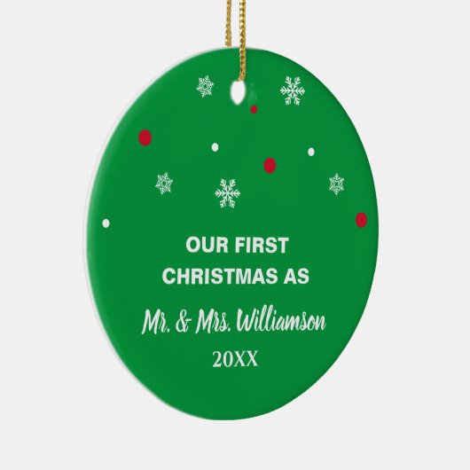 カスタム初めてのクリスマス連結婚した連 セラミックオーナメント (右)