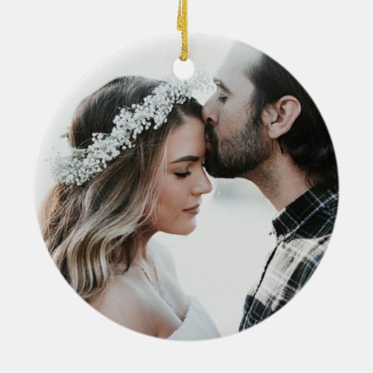 カスタム初めてのクリスマス連結婚した連 セラミックオーナメント (裏面)