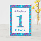 カスタム前かわいらしフローラ1stバースデーカードブルー カード (黄色い花)