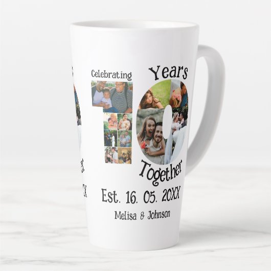 カスタム創立10周年記念11写真結婚コラージュ カフェラテマグ (右アングル)