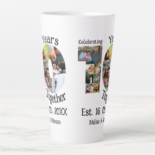 カスタム創立10周年記念11写真結婚コラージュ カフェラテマグ (正面)
