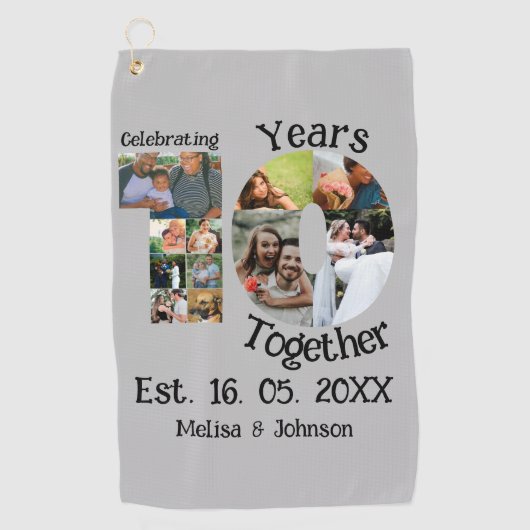 カスタム創立10周年記念11写真結婚コラージュ ゴルフタオル (正面)