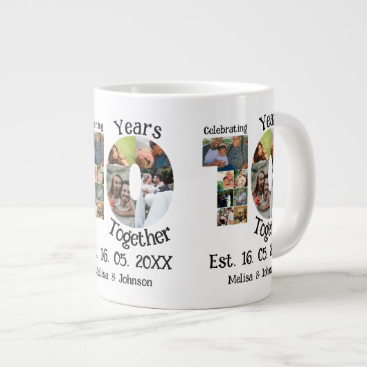 カスタム創立10周年記念11写真結婚コラージュ ジャンボコーヒーマグカップ (正面右)